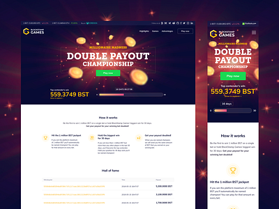 BlockStamp Games Double Payout - Landing Page art direction casino design dice gambling illustration landing page lottery roulette typography ui user experience ux