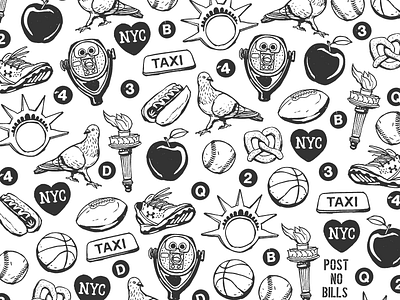 NYC Icon Print big apple new york nyc pigeons subway taxi