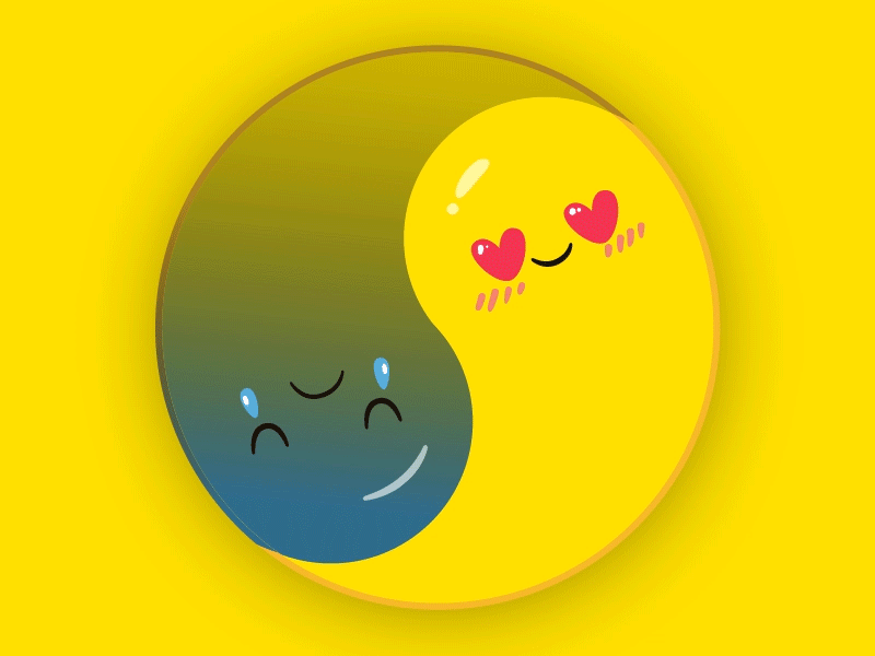 yin-yang emoji 03 blue blue and yellow blue and yellow design emojis inlove lovely motion animation motion art motion graphic motion graphics sad face yellow yin yang