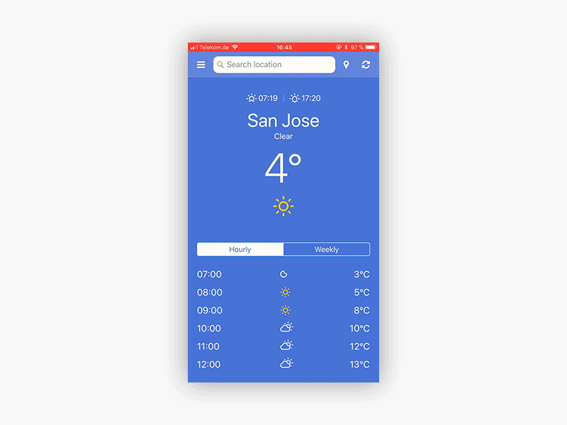 Weather App angular app development frontend interaction interface ios native nativescript typescript ui weather