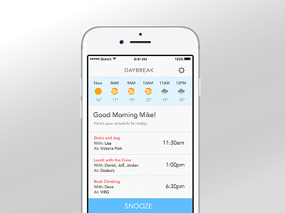 Daybreak alarm app calendar concept ui ux weather