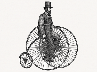 Illustration of a stately 19th century gentleman on a bicycle 19th century bicycle black ink gentleman hand drawn illustration vintage
