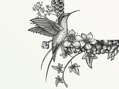 Work in Progress black ink botanical brand identity branding hand drawn illustration flowers bird logo