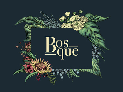 Logo design for BOSQUE bosque botanical design floral hand drawn logo luxury plants