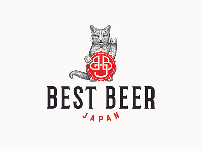 Logo design for Best Beer Japan beer brewery cat hand drawn japan japanese logo maneki neko monogram