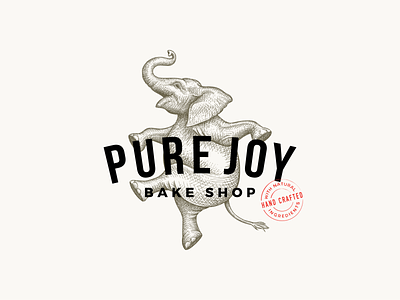 Pure Joy Bake Shop - Logo design animal bake bakery elephant logo funny hand drawn happy illustration joy logo modern neo vintage transitional style vintage