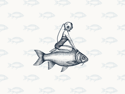 Krill Bill Fish & Chips - Logo graphic branding cross hatching fish hand drawn logo logo design restaurant branding rustic vector vintage