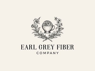 Earl Grey Fiber Company - Logo upgrade black ink botanical art brand identity branding crosshatch crosshatching foliage hand drawn illustration logo nature rustic tea cup vector