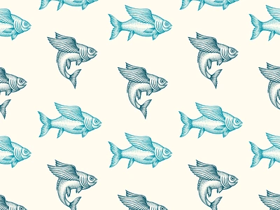 Flying Fish Pattern animal branding crosshatch crosshatching fish funny hand drawn illustration joyful nature vector vectorart vintage wingedcreatures wingedfish