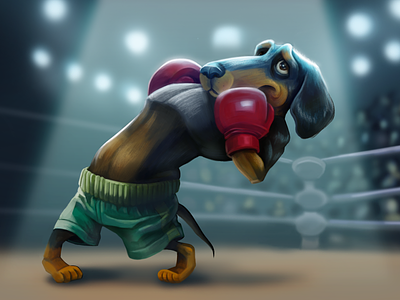 Boxing dog animal boxe character design digital painting dog illustration painting sports