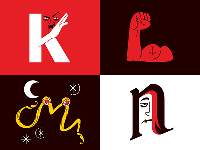 Letters K - L - M - N design illustration letter type typography vector