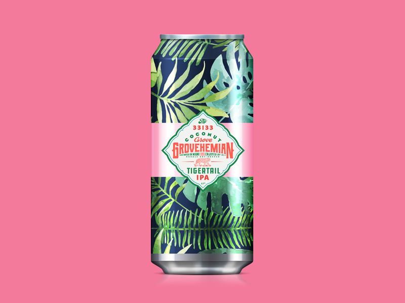 Beer label design for Grovehemian, Tigertail IPA badge beer branding beer can beer label branding floral florida illustration lockup logo miami package design tropical type typogaphy