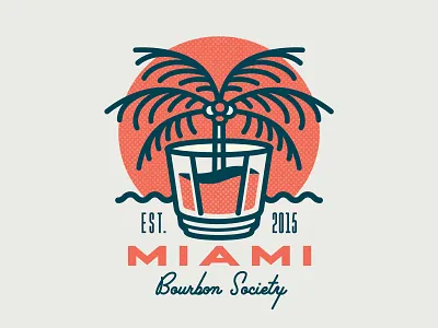 Miami Bourbon Society Logo bourbon branding cocktail design illustration lockup logo logotype mark miami palmtree tropical type typography vector whiskey whisky