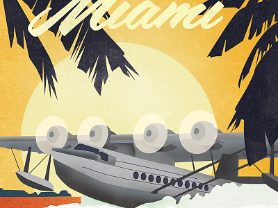 Coconut Grove Travel Poster - Seaplane design florida illustration miami poster retro seaplane texture travel type typography vintage