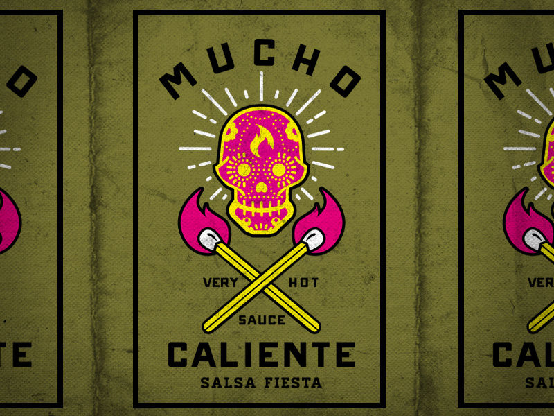 Hot Sauce Label Concept mexican packaging design typography sugar skull illustration hot sauce label lockup skull type fire