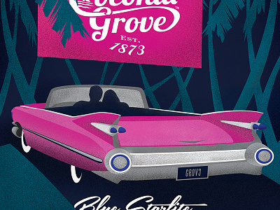 Coconut Grove Poster - Blue Starlite Drive-In cadillac design florida illustration miami palm trees poster retro travel type