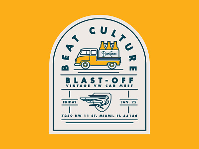 Beat Culture, Blast-off Vintage VW Car Meet badge beer beer branding branding brewery crest illustration lockup logo type typography volkswagen vw vw bus