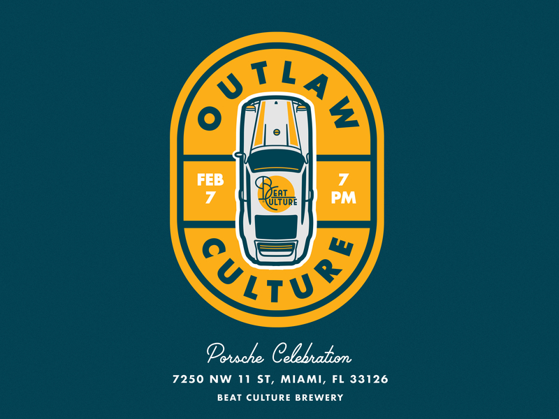 Beat Culture "Outlaw Culture" Porsche Meetup 911 auto badge branding brewery car design icon illustration lockup logo mark outlaw porsche patch porsche porsche 911 type typography vector