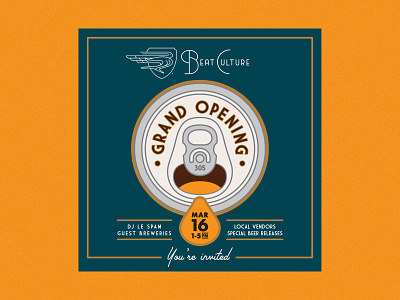 Beat Culture "Grand Opening" Beer Can Graphic beer beer can beer can design branding brewery can design illustration lockup logo mark type typography vector