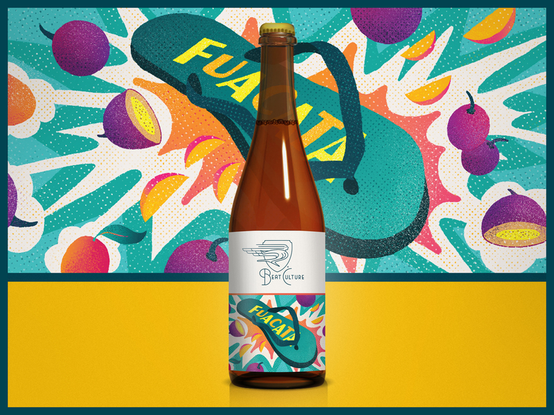 Beat Culture "Fuacata" Beer Label beer beer bottle beer label beer packaging bottle bottle design branding cuban design fruit halftone illustration label label design latinx miami packaging spanglish tropical typogaphy