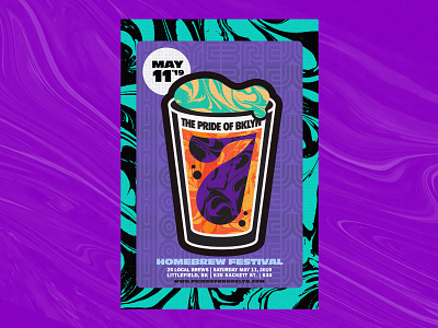 Pride of Brooklyn 2019 Poster #2 60s beer branding brooklyn craft beer homebrew illustration lockup marbled pint glass poster art trippy type
