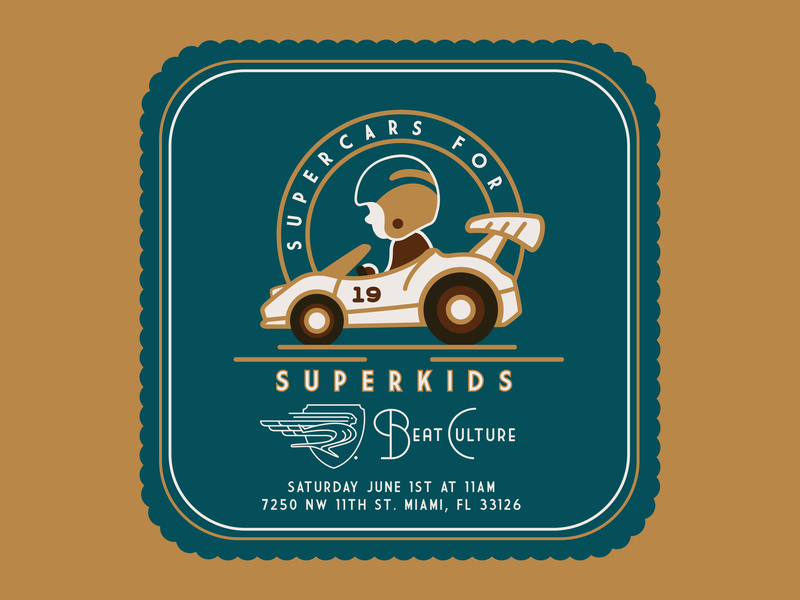 Beat Culture "Supercars for Superkids" Event badge badge design badge hunting brand branding cars design event illustration kids lockup logo mark racecar type typography