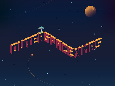 Outer Space Xmas illustration isometric space typography vector xmas
