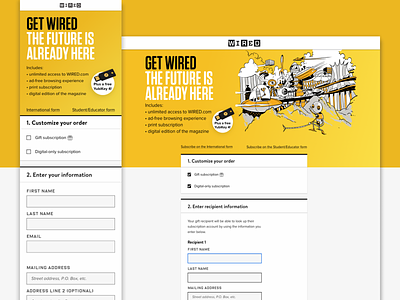 Subscription Signup for WIRED check out checkbox form design illustration input box interface mobile plans product design repsonsive signup subscription type ux web