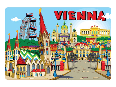 Vienna austria cartoon illustration poster vienna