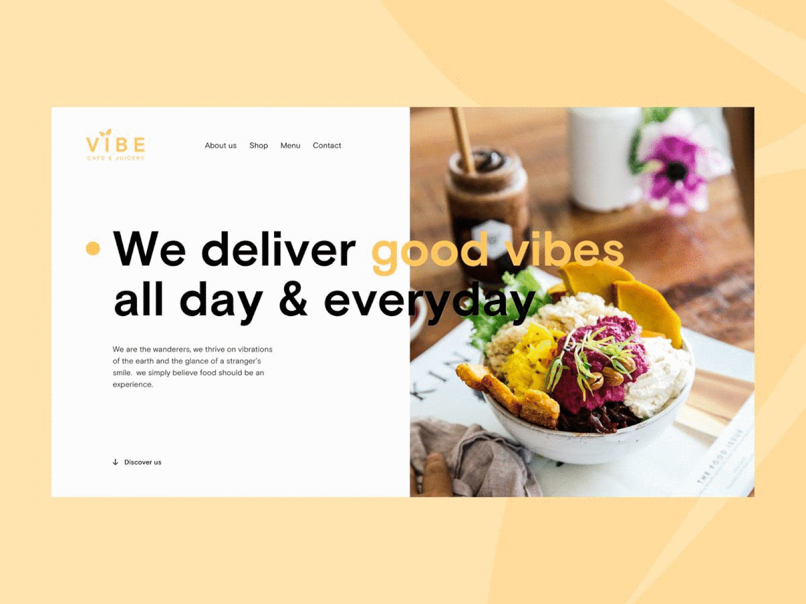 Vibe – Landing page branding coffee shop design food health landing page ui vegan