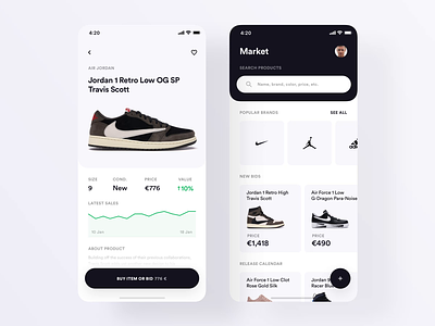 Shoes-market App animation app black buy hypebeast market sell shoes simple ui ux white