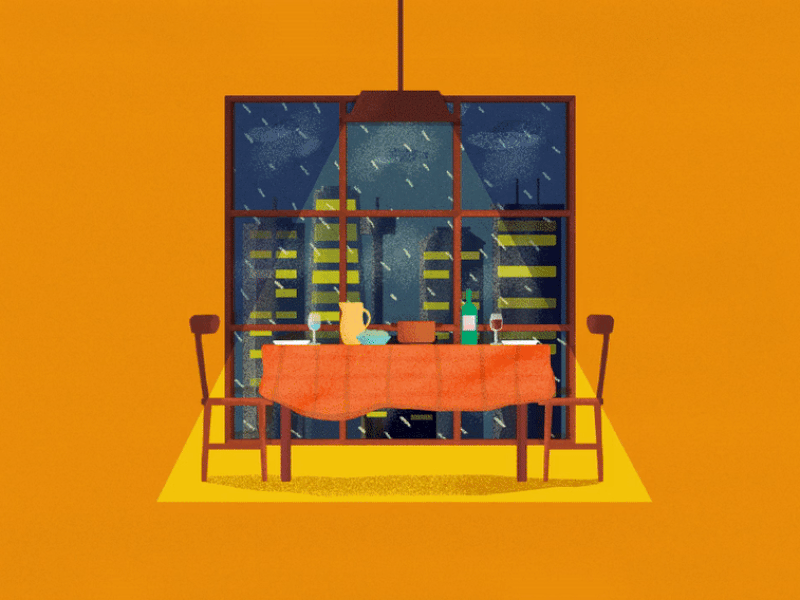 Rainy Day city cozy dinner drawing grain grain texture hygge illustration orange photoshop rain table window