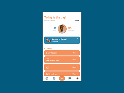 Yestoday - Home cards design gamification habits happy life points questions quests today todo ui ux