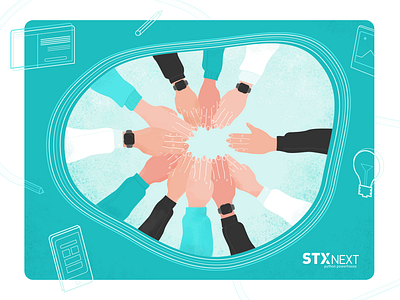 Hello STX Next design hands hands up hello hello dribbble illustration stxnext team teamwork