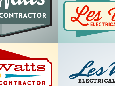 Les Watts logo color ideas badge electrical contractor logo retro script vintage