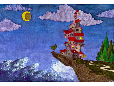 Cliff House childrens book illustration watercolour