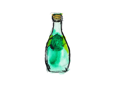 Water bottle color illustration inking packaging perrier water watercolor
