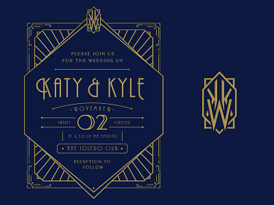 Roaring 20's Wedding Invitation art deco custom details gold foil great gatsby illustration invitations linework logo typography vector wedding wedding invitation work in progress