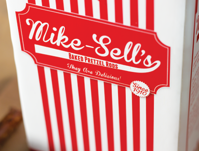 Mike-Sells Package Redesign design graphic design package design packaging photography pretzel rods pretzels stripes throwback type typography vintage