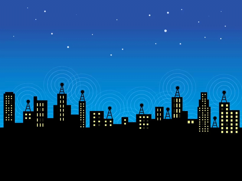 City Signals after effects animation city city lights eff gif illustrator night open wireless shooting star signal vector