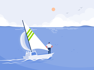 Sail blue calm clouds flat horizon illustration illustrator meditation ocean sail sailboat sailing sea sun vector website