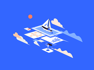 voyage to upgrade business blue flat header header illustration illustration illustrator isometric it saas sail tech vector voyage website