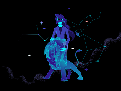 Space lion blue connected flat futuristic illustration lion purple space strength tarot vector vr website