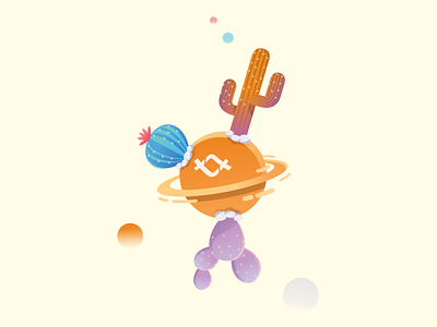 cactus on a planet cactus flat design flat illustration illustration orange postcard vector