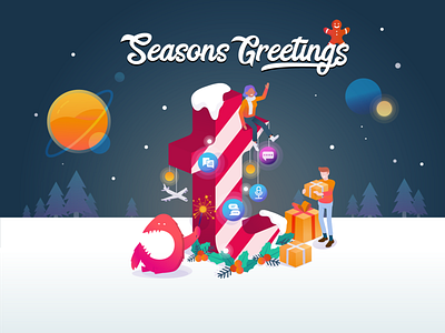 Postcard for holiday seasons api christmas holiday illustration isometric messaging nightsky planet postcard seasonsgreetings snow vector xmas