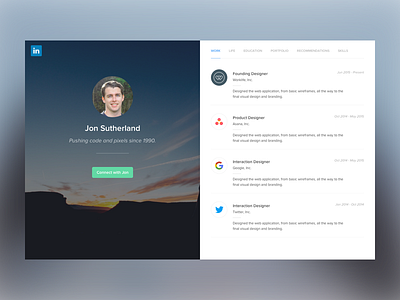 Linkedin Profile Exploration design linkedin profile web