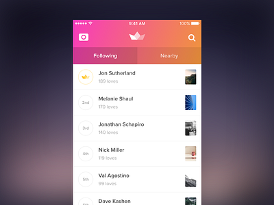 Share photos with friends and nearby design gradient iphone mobile orange pink ux