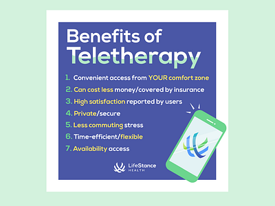 LifeStance Health Instagram Post - Benefits of Teletherapy adobe illustrator adobe illustrator cc corporate social design digital design illustration illustrator mental health mental health awareness social media teletherapy