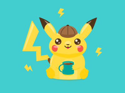 Detective Pikachu's Coffee Break anime coffee detective detective pikachu electric pikachu pokemon vector