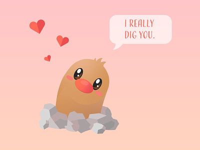 Diglett Valentine anime diglett flat design illustration pokemon pokemon valentine valentine valentines day vector art video game